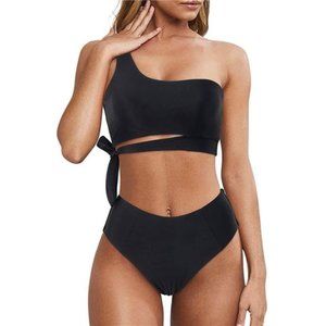 Women One Shoulder Two Piece High Waisted Swimsuit